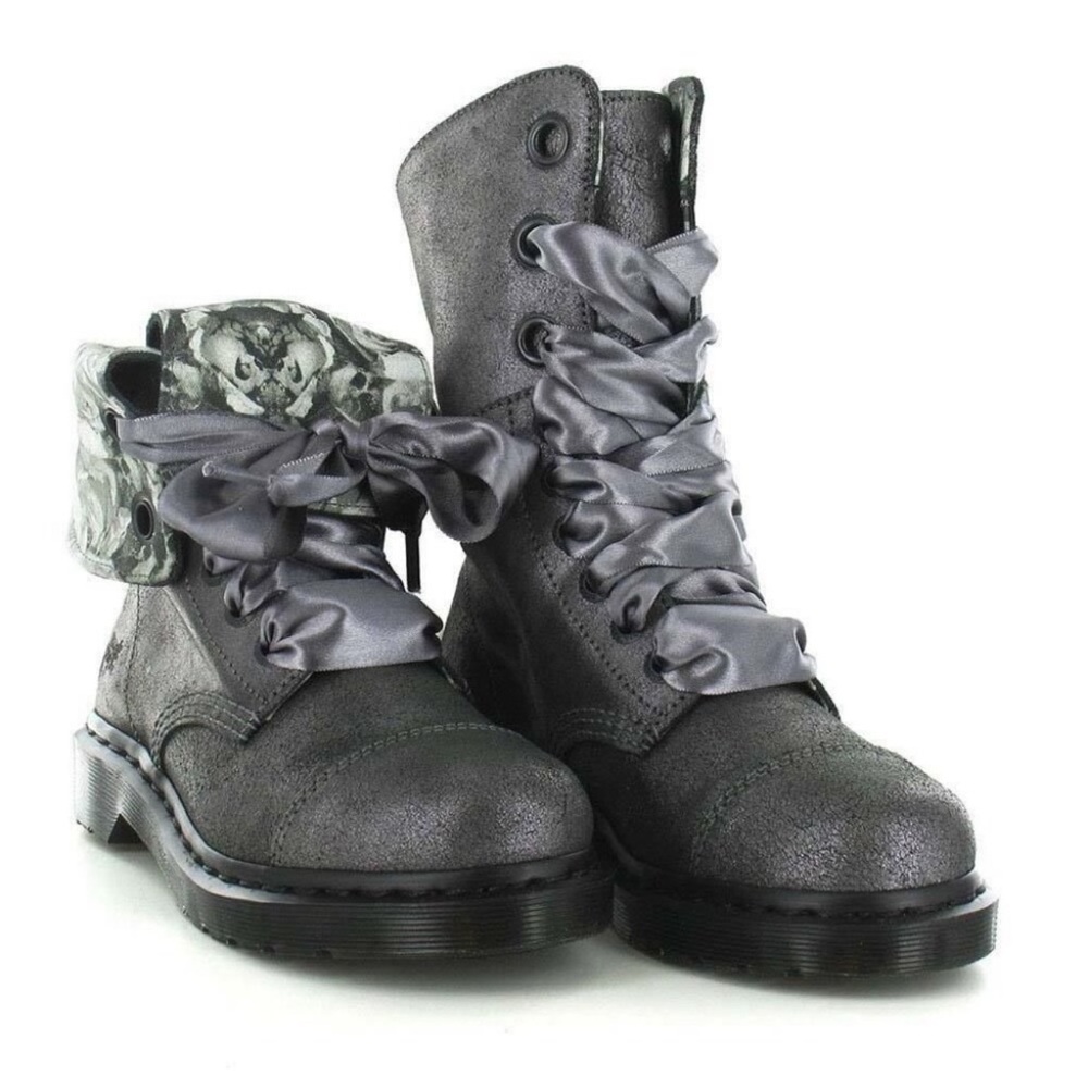Dr. Martens Gray Satin-Lace Combat Boots